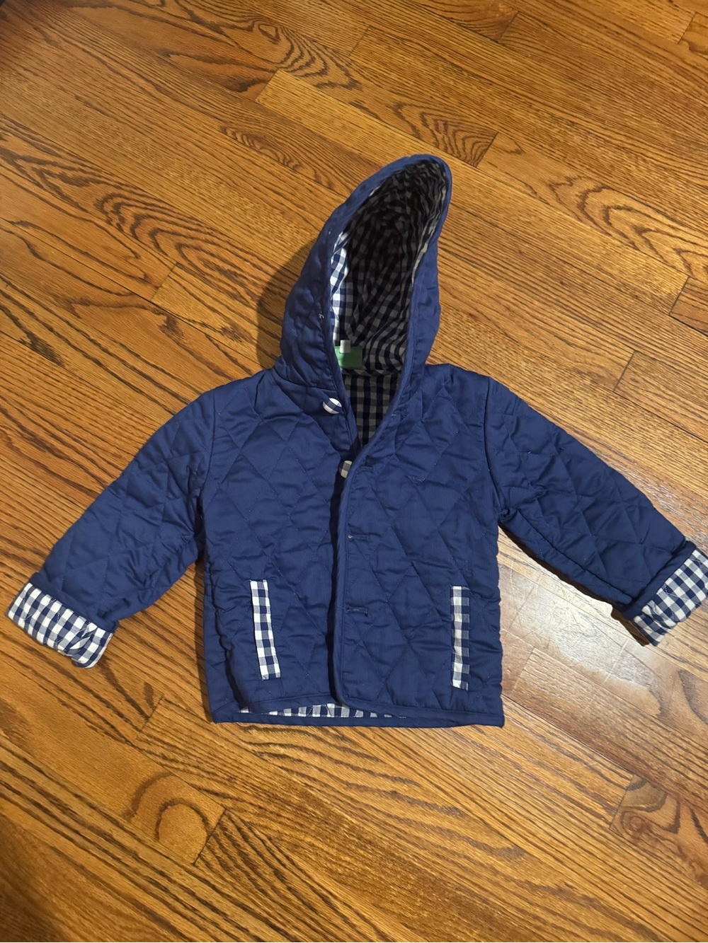 Kids Quilted Hooded Jacket - Navy